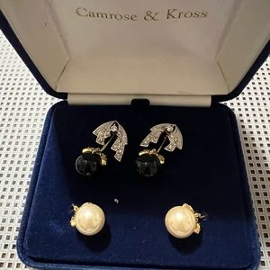 Camrose Kross Jacqueline Kennedy Earing Faux Pearls Black White interchangeable